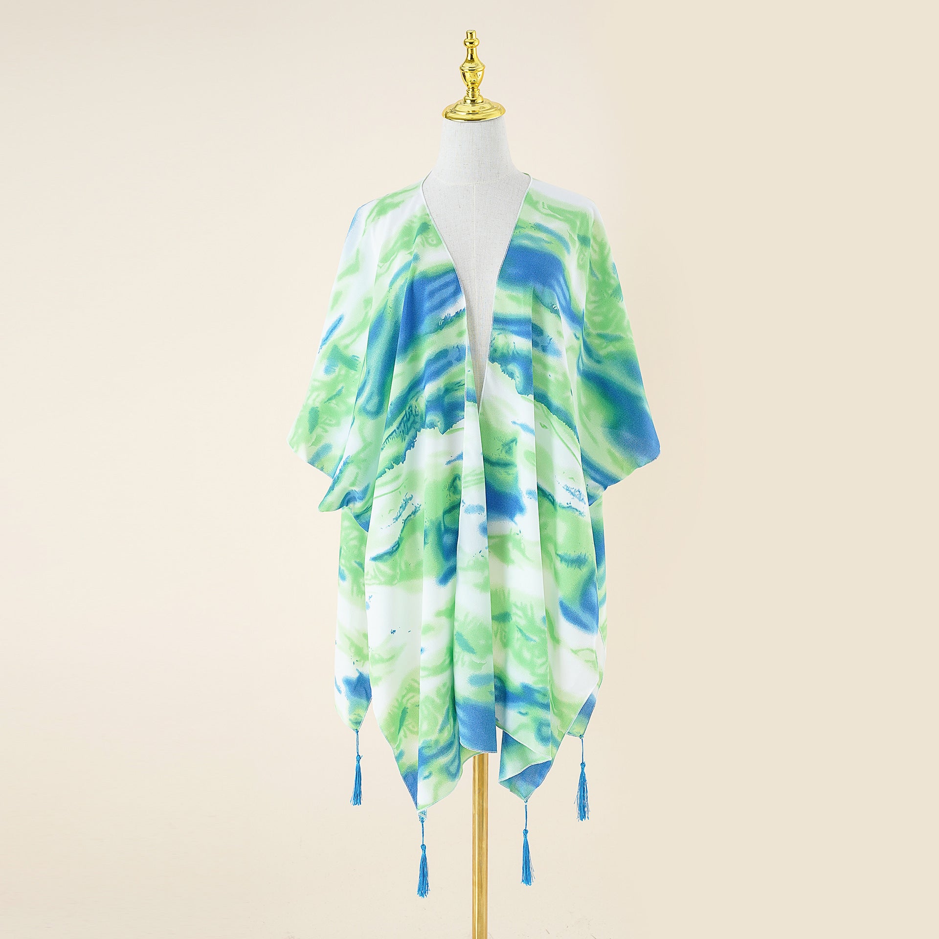 Spring Summer Striped Color Matching Tassel Shawl Beach Sun Protection Sunshade Cardigan Coat Bella Mia